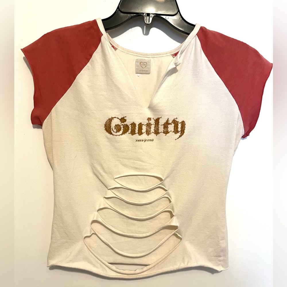 Vintage Y2K XOXO Guilty slashed T